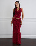 Alfreda Maxi Skirt in Flocked Mesh Flower Cherry