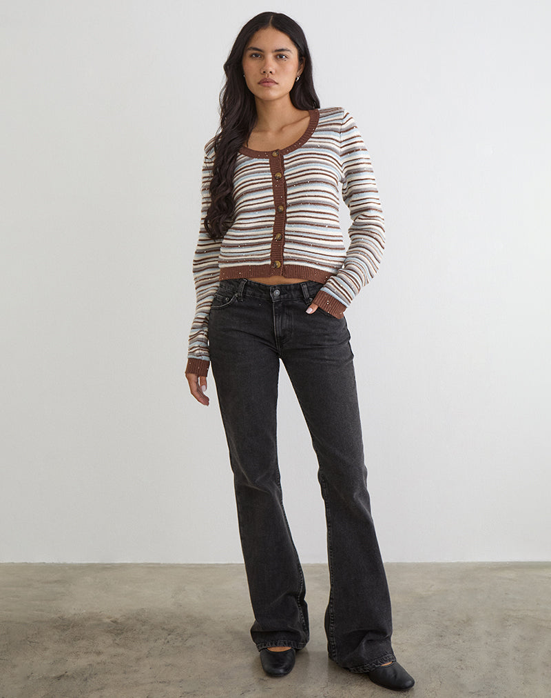 Aniha Long Sleeve Top in Knit Stripe Blue and Brown