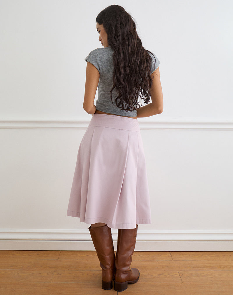 Babete Pleat Midi Skirt in Cotton Twill Soft Pink