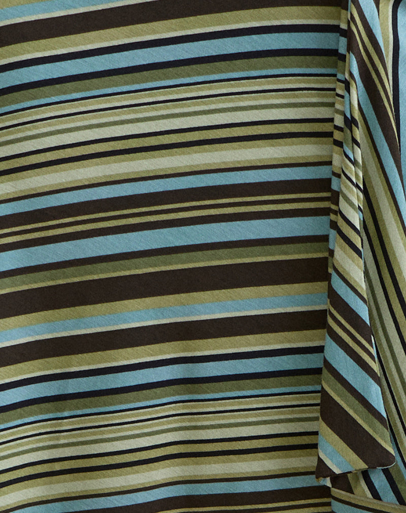 Esmeray Midi Skirt in Mixed Stripe Green