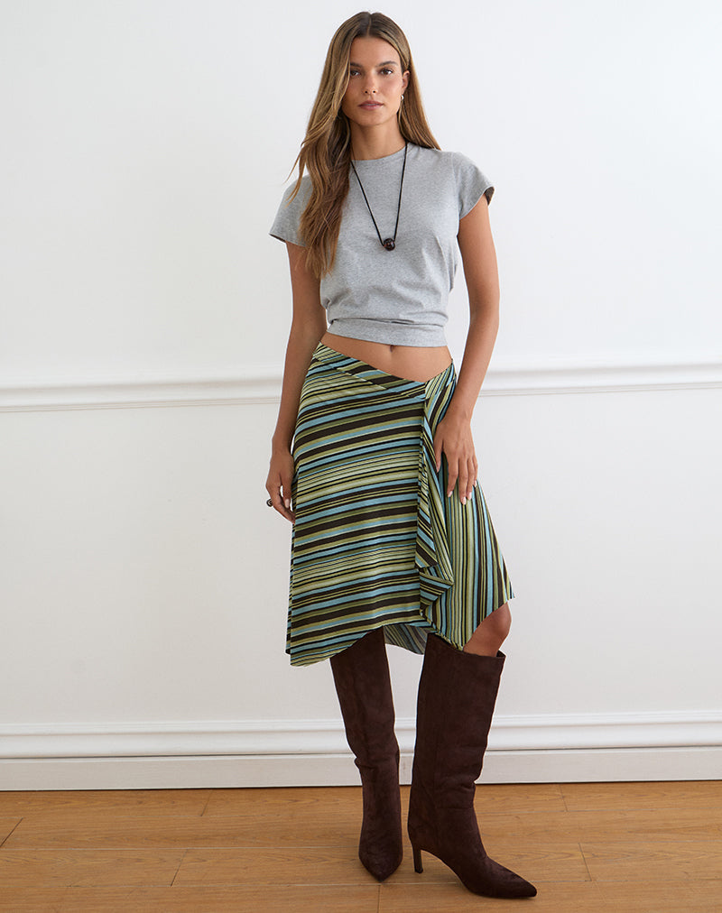 Esmeray Midi Skirt in Mixed Stripe Green