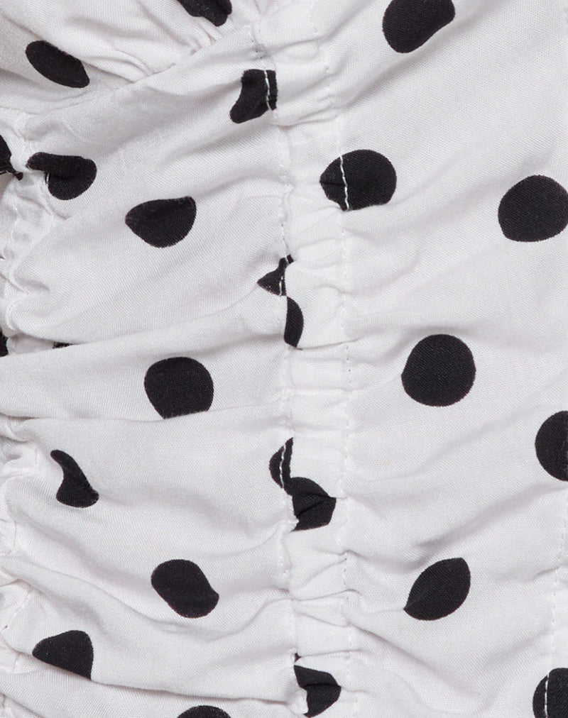 Ilase Ruched Blouse in 80s Polka White