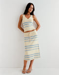 Amalia Midi Skirt in Cream with Blue and Grey Stripes