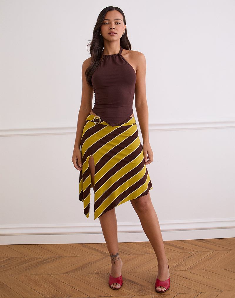 Sherry Split Midi Skirt in Stripe Retro Yellow