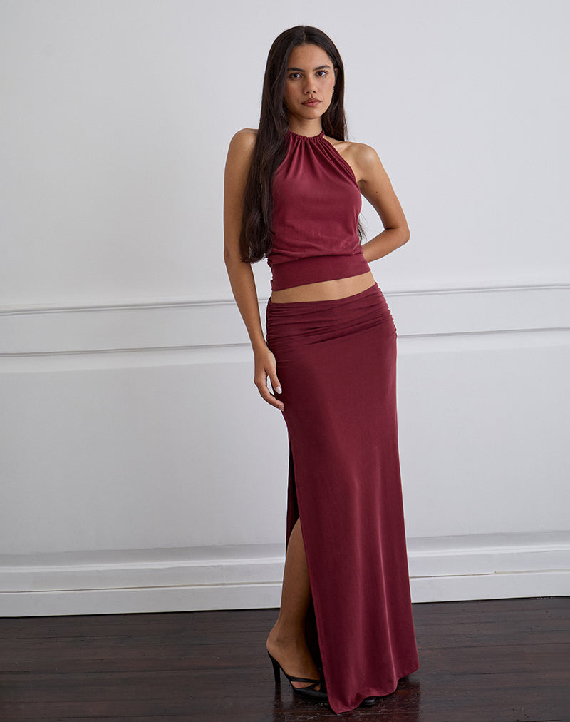 Venya Maxi Skirt in Cupro Burgundy