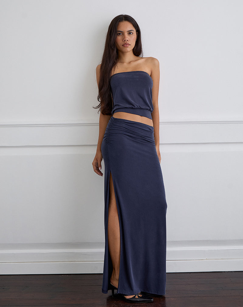 Venya Maxi Skirt in Cupro Navy