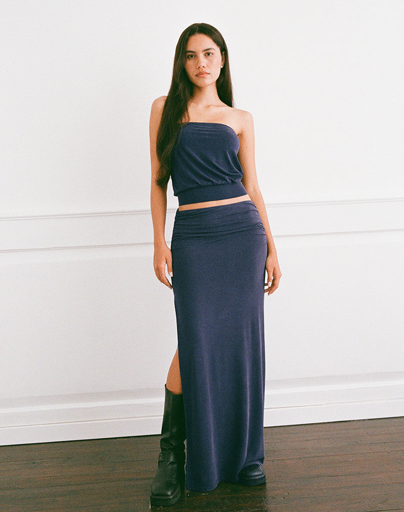 Venya Maxi Skirt in Cupro Navy